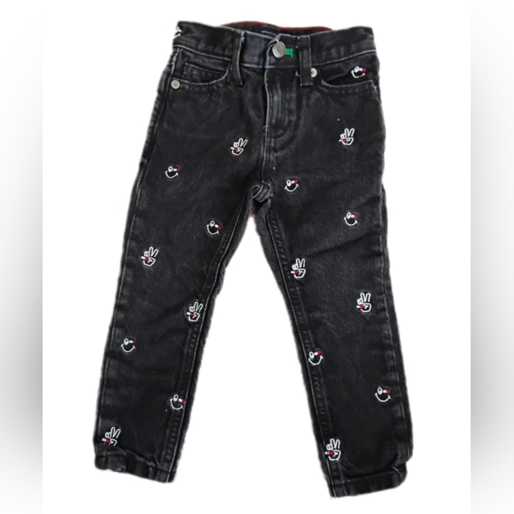 Tommy Hilfiger Denim Black Jeans Peace Logo Boys Slim Taper